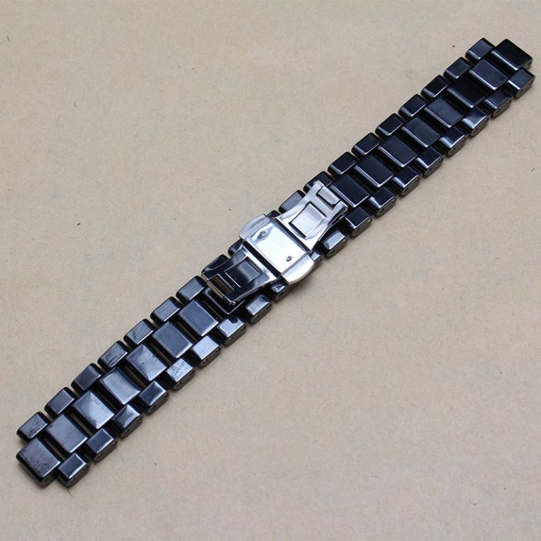 Men Size 19mm lug 10mm New High Quality Black Ceramic Watch Band Strap Bracelet Silver Deployment Steel Clasp For diamond watch 2 Premium Black Ceramic Watch Band with Silver Deployment Clas