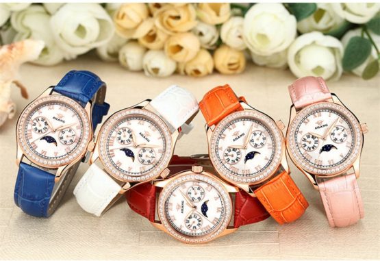 Multi-functional Women Quartz Dress Watches Moon Phase Candy Colors