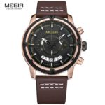 Megir Mens Brown Leather Strap Sport Chronograph Quartz Wrist Watchesa
