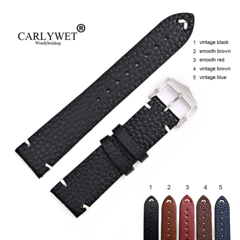 CARLYWET 20 22 24mm Man Women Handmade Leather Brown Black Red Blue VINTAGE Wrist Watch Band Strap Belt For Omega Rolex Panerai CARLYWET Man Women Handmade Leather VINTAGE Wrist Watch Band Strap