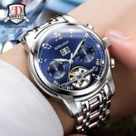 BINKADA Men’s Automatic Full Steel Mechanical Watch – Multifunction Tourbillon Wristwatch with Luminous Hands