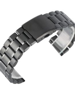 22mm Black Silver Stainless Steel Watch Band Strap Wristband Adjustable