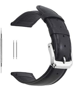 Berfine 20mm Black Calf Leather Watch Band Replacement