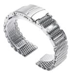 22mm Stainless Steel Shark Mesh Watch Band Strap Push Button Solid Link Silver