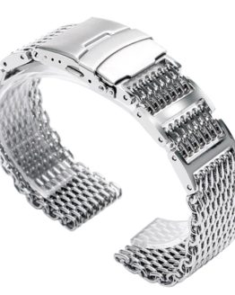 22mm Stainless Steel Shark Mesh Watch Band Strap Push Button Solid Link Silver