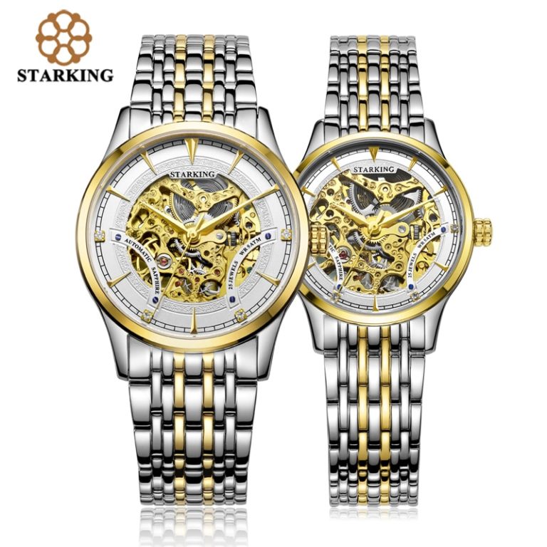 StarKing Luxury Golden Skeleton Automatic Watches Unisex Women And Men Couple Clock Stainless Steel Lover's Wrist Watch AM/L0185 1 StarKing Luxury Golden Skeleton Automatic Watches Unisex Women