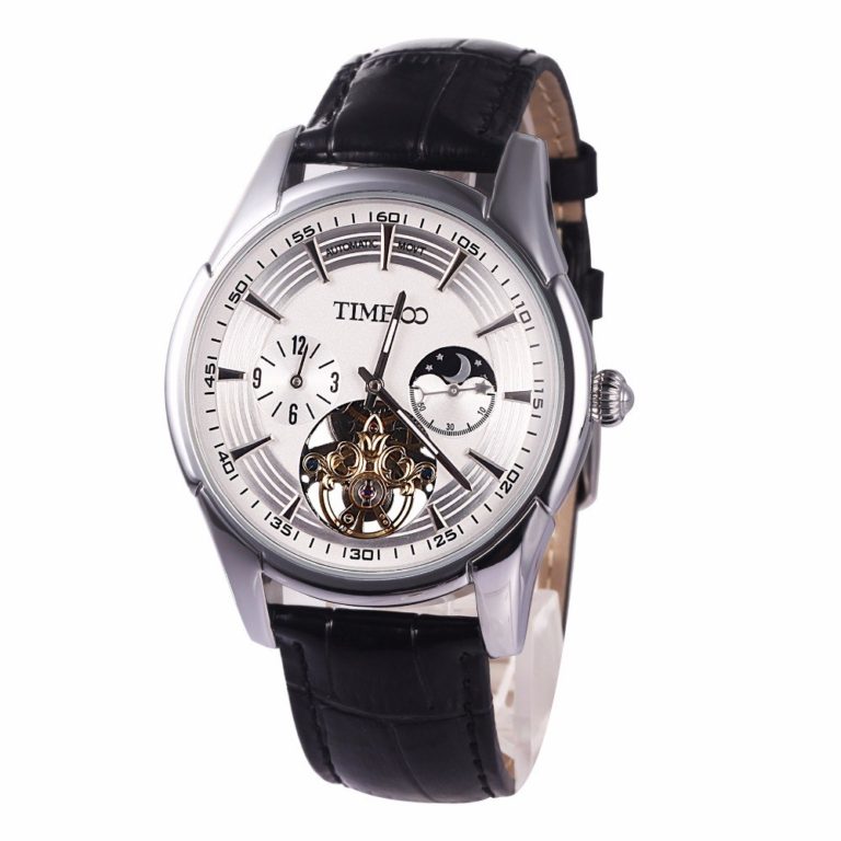 Time100 Men Mechanical Watches Automatic Self-Wind Leather Strap