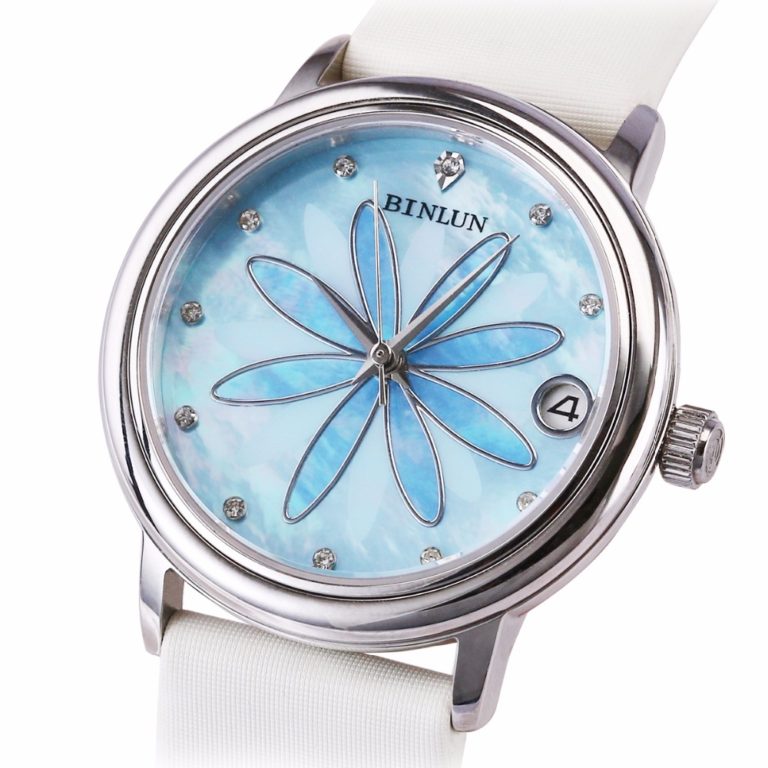 BINLUN Season Series Diamond Case Automatic Women's Watch Luxury 21 Jewel Engine Women Watch Elegant Women Automatic Wrist Watch 2 Women's Automatic Watch with Sapphire Crystal, Calfskin Leather Strap