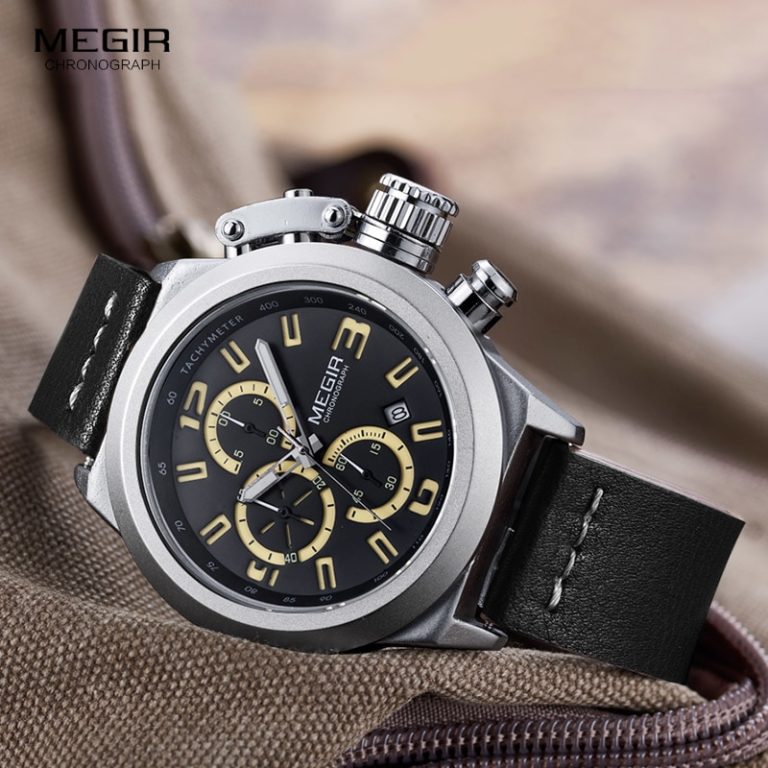 Megir Mens Fashion Chronograph Luminous Hands Calendar Date Black Leather Casual Military Quartz Wrist Watches 2029 2 Megir Mens Fashion Chronograph Luminous Hands Calendar Date