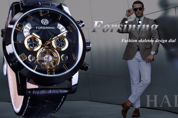 Forsining Tourbillion Black Golden Wave Dial Fashion Casual Design Men Watch Top Brand Mechanical Automatic Wrist Watch For Men 2 Forsining Tourbillion Black Golden Wave Dial Fashion Casual Design Men Watch