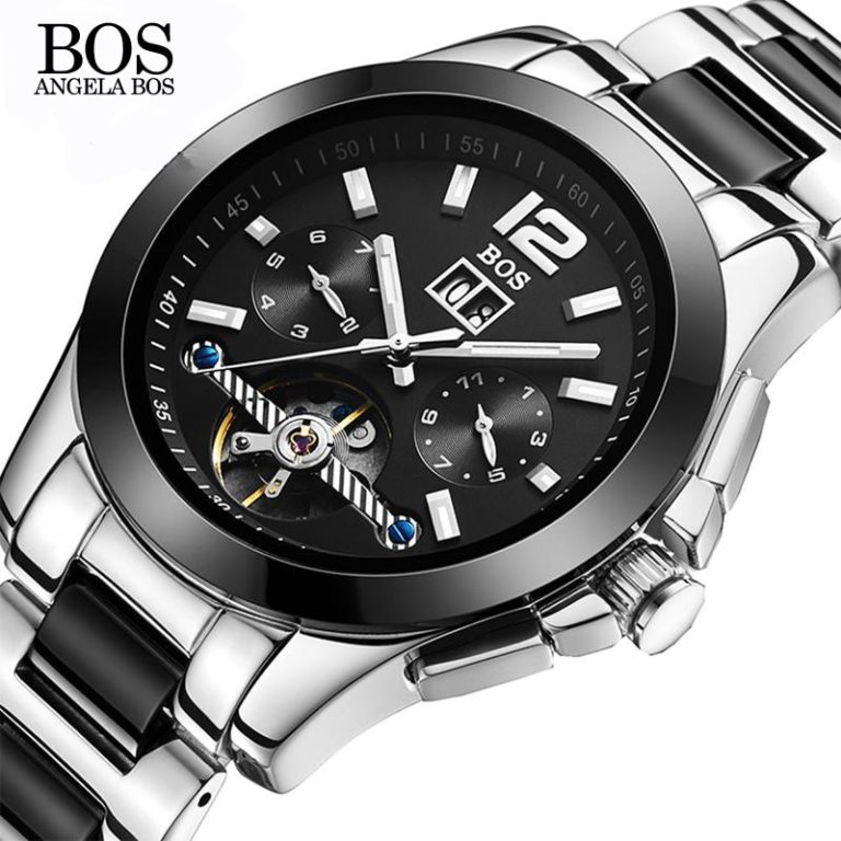 ANGELA BOS Ceramics Stainless Steel Skeleton Automatic Watch Mens Mechanical Waterproof Date Week Luminous Wrist Watches Men 1 ANGELA BOS Ceramics Stainless Steel Skeleton Automatic Watch