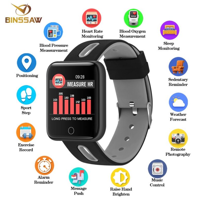 BINSSAW Men Women Smart Watch Sport Step Blood Pressure Bluetooth Smartwatch LED Large color Touch Screen Android IOS with Box BINSSAW Men Women Smart Watch Sport Step Blood Pressure Bluetooth