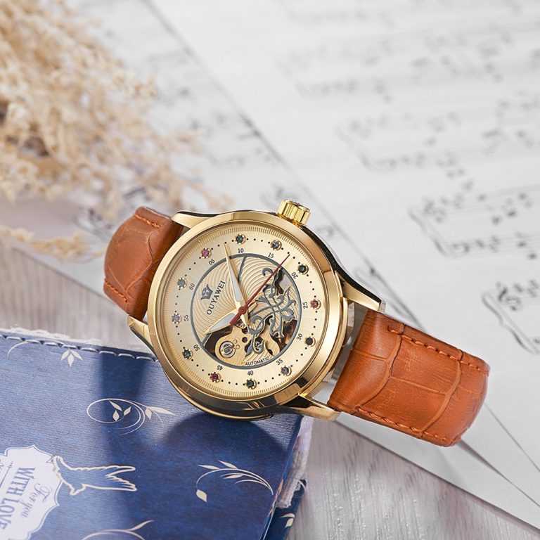 Luxury Gold Skeleton Automatic Wrist Watch Women OUYAWEI Fashion Mechanical Wristwatches Transparent Leather Clock montre femme 2 Luxury Gold Skeleton Automatic Wrist Watch Women OUYAWEI Fashion