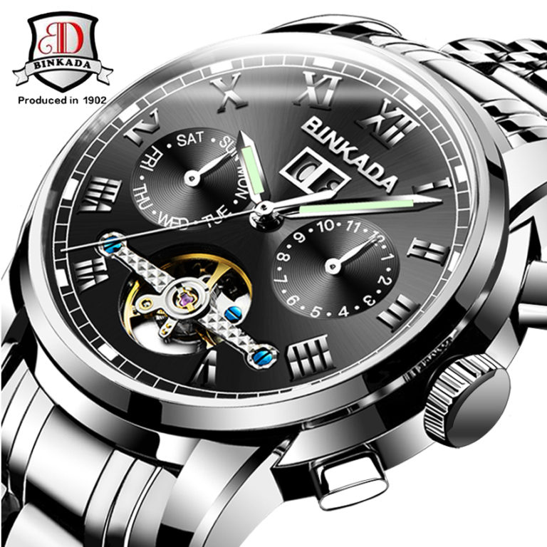 BINKADA Automatic Full Steel Watch Men Mechanical Watches Multifunction Tourbillon Wrist Watch Luminous Hands Reloj Hombre 1 BINKADA Men’s Automatic Full Steel Mechanical Watch – Multifunction Tourbillon Wristwatch with Luminous Hands
