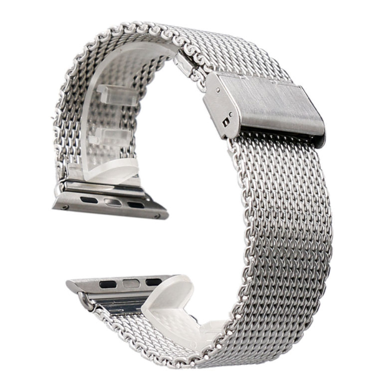 38/42mm Silver/Black Shark Mesh Stainless Steel Apple Watch Band Hook Buckle Strap Women Men iWatch Replacement Bracelet 1 Silver/Black Shark Mesh Stainless Steel Apple Watch Band – Custom-Fit for Men & Women