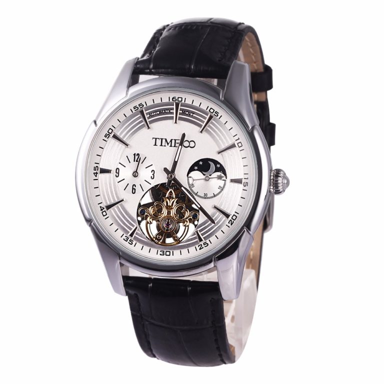 Time100 Men Mechanical Watches Automatic Self-Wind Leather Strap