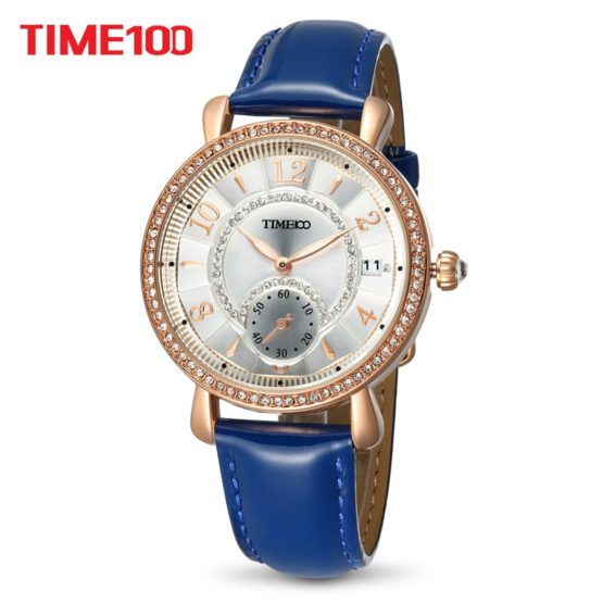 TIME100 Women Watches blue leather Bracelet Quartz Waterproof Wrist Watches