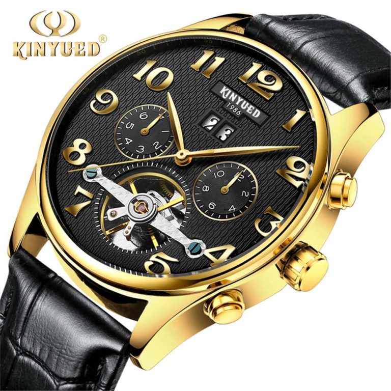 clock Kinyued Skeleton Tourbillon Mechanical Watch Automatic Men