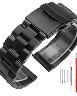20mm Black Matte Wristband Solid Stainless Steel Watch Band
