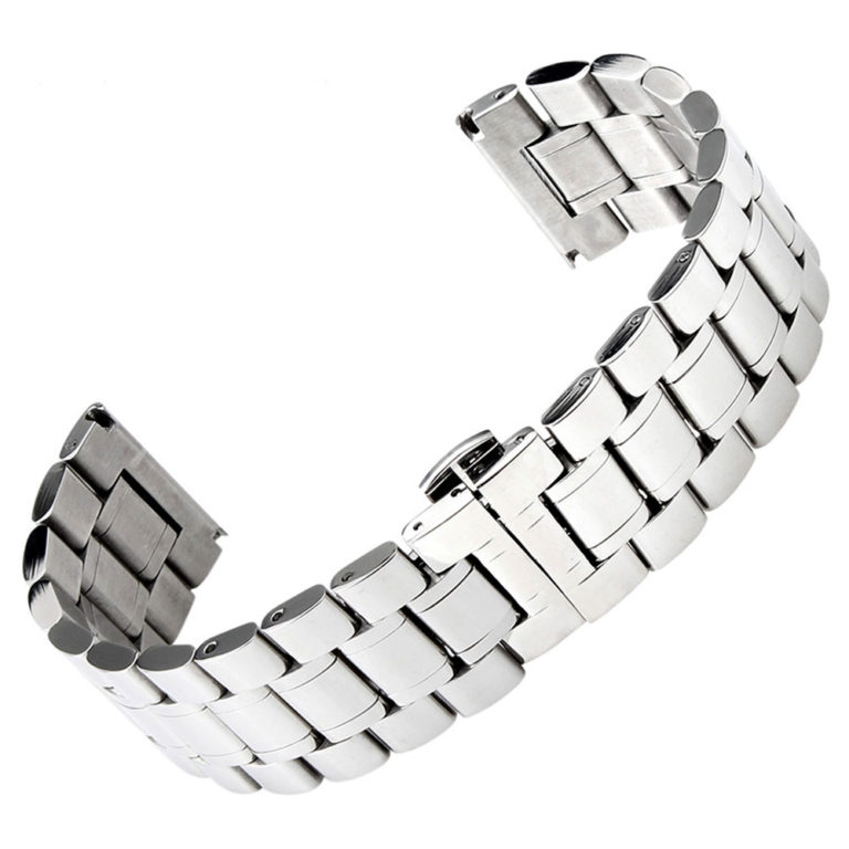 Silver Watchband Stainless Steel Mens Wrist Watch Strap Band Butterfly Clasp