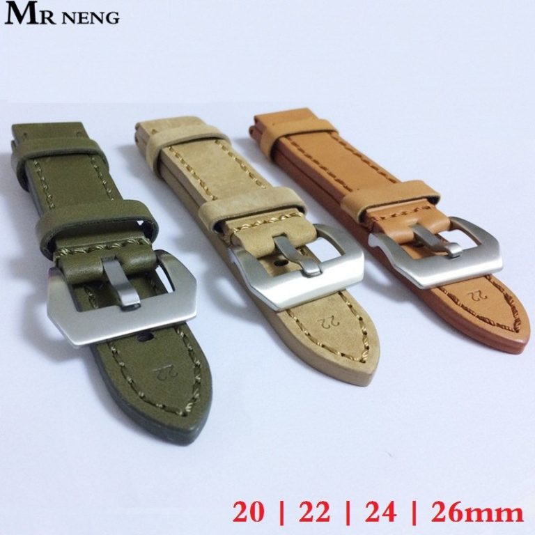 20mm 22mm 24mm 26mm Leather Watch Strap Watch Band Man Watch Straps Green Orange Beige with Stainless Steel Silver Buckle 20mm 22mm 24mm 26mm Leather Watch Strap Watch Band Man Watch
