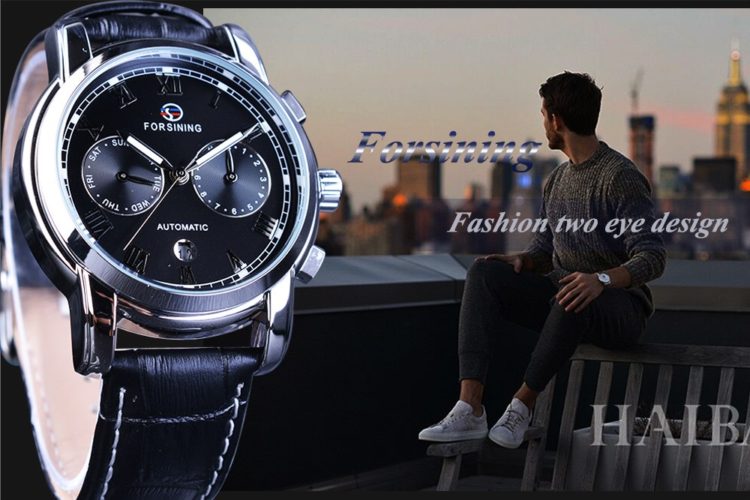 Forsining Two Eyes Calendar Display Fashion Design Waterproof Male Wrist Watch Black Dial Men Automatic Watches Top Brand Luxury 2 Forsining Two Eyes Calendar Display Fashion Design Waterproof Male Wrist Watch