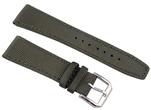 Fanmis 22mm Military Green Fabric Leather Strap Watch Band Watchband