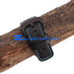 Genuine Leather Watchband Smooth Black Strap blue Stitched wristband