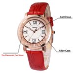TIME100 Women Watches Rhinestone red Leather Strap Ladies Quartz Wrist