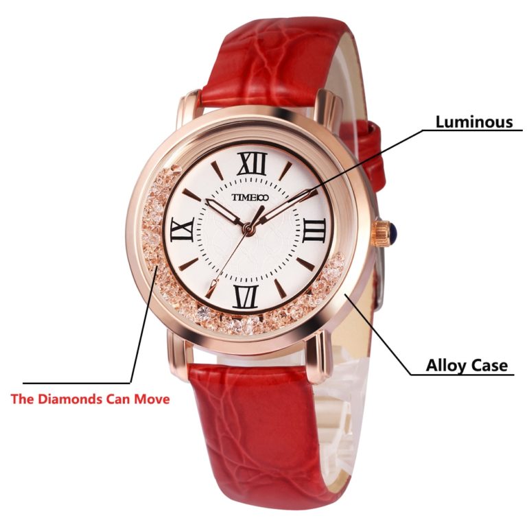 TIME100 Women Watches Rhinestone red Leather Strap Ladies Quartz Wrist Watche Roman Numeral Big Dial For Women relogio feminino 2 TIME100 Women Watches Rhinestone red Leather Strap Ladies Quartz Wrist