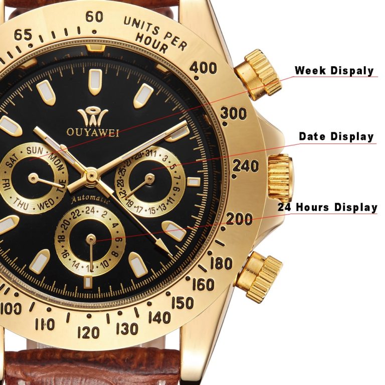 Male Leather Luxury Gold Automatic Watch Men With Auto Date OUYAWEI Mechanical Wrist watches for Fashion Man horloges mannen 2 Male Leather Luxury Gold Automatic Watch Men With Auto Date