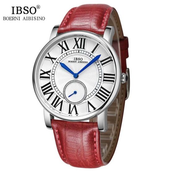 IBSO Vintage Red Women Genuine Leather Watches Top Brand Luxury