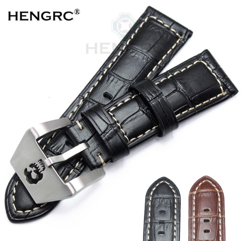 HENGRC Watchbands 22mm 24mm Brown Black Genuine Leather Women Wen Watch Band Strap Metal Skull Hollow Buckle Panerai Accessories 1 HENGRC Watchbands 22mm 24mm Brown Black Genuine Leather