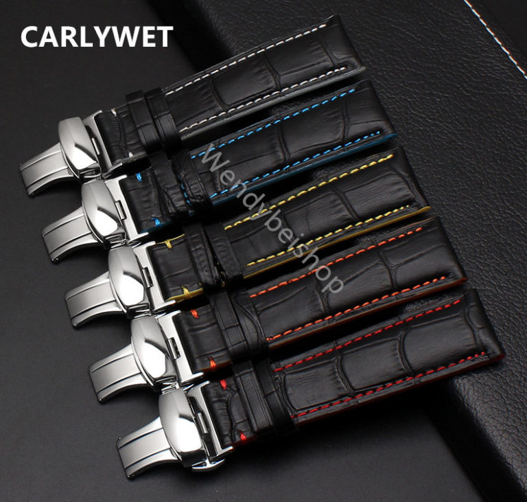 18 20 22mm Man Women Real Calf Leather Black Orange Blue Yellow White Handmade Stitches Wrist Watch Band Strap Belt Silver Clasp 18 20 22mm Man Women Real Calf Leather Stitches Wrist Watch Band Strap
