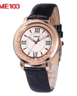 2017 New TIME100 Women's Watch Black Leather Strap Roman Numeral Big Dial