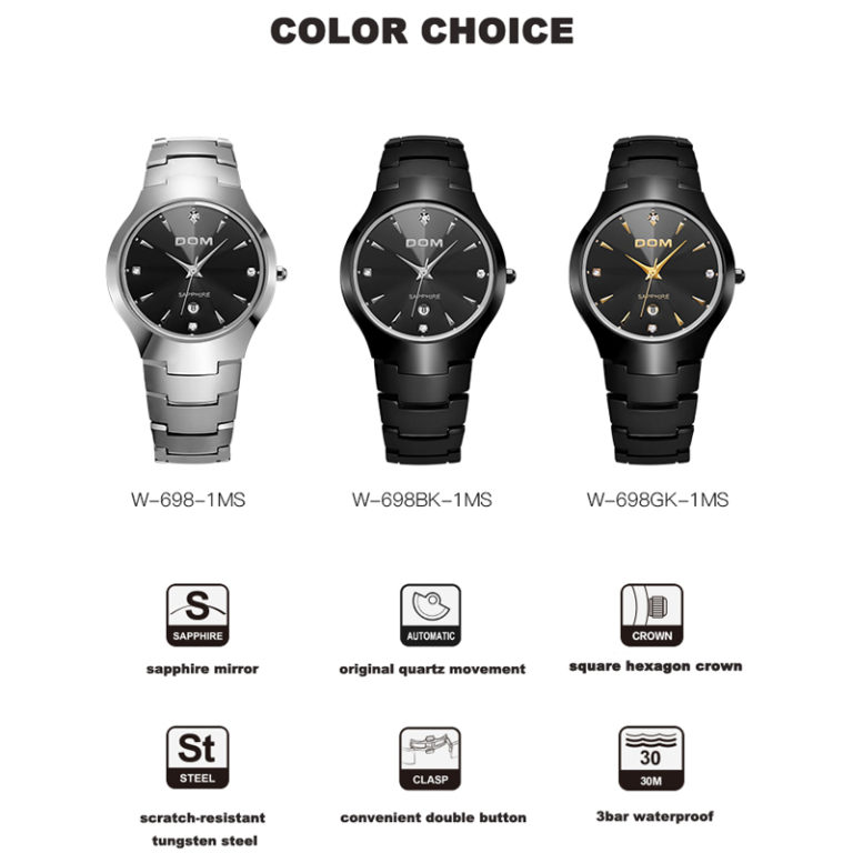 DOM watch men tungsten steel Luxury Top Brand Wrist 30m waterproof