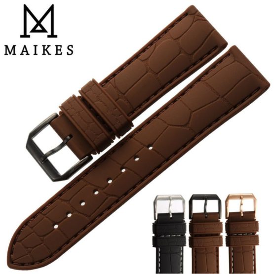 MAIKES Hot Sale Brown Silicone Band 20mm 22mm Watch Accessories
