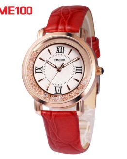 TIME100 Women Watches Rhinestone red Leather Strap Ladies Quartz Wrist
