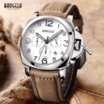 Baogela Mens Chronograph Luminuos Hands Leather Strap Quartz Wrist Watches