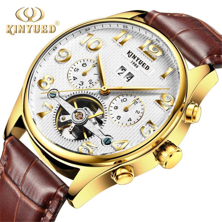 clock Kinyued Skeleton Tourbillon Mechanical Watch Automatic Men