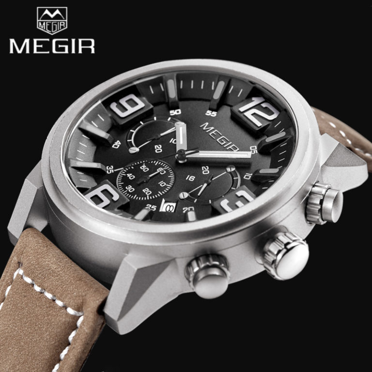 2017 Top Luxury Brand MEGIR Sports Watches Men's Quartz Chronograph Big Dial Clock Leather Wrist Watch relogio masculino relojes 1 2017 Top Luxury Brand MEGIR Sports Watches Men's Quartz Chronograph