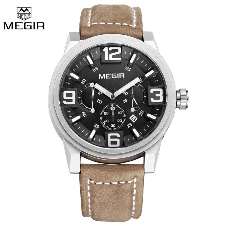 2017 Top Luxury Brand MEGIR Sports Watches Men's Quartz Chronograph Big Dial Clock Leather Wrist Watch relogio masculino relojes 2 2017 Top Luxury Brand MEGIR Sports Watches Men's Quartz Chronograph