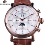 Forsining Luxury Rose Golden Series Moon Phase Calendar Design Clock