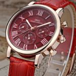 IBSO Vintage Red Leather Watches Women Luxury Brand Calendar