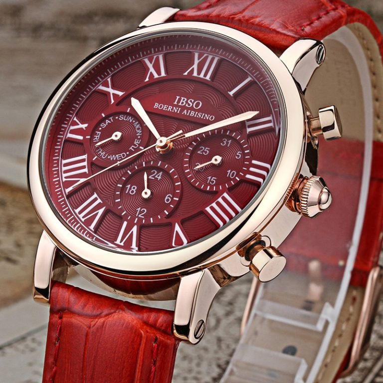 IBSO Vintage Red Leather Watches Women Luxury Brand Calendar Multifunction Quartz Watch Ladies Wrist Watch 2019 Bayan Kol Saati 2 IBSO Vintage Red Leather Watches Women Luxury Brand Calendar