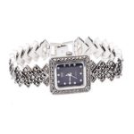 Sterling Silver Wristwatch Silver Bracelet with Marcasite Luxury Vintage Jewelry
