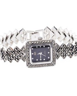 Sterling Silver Wristwatch Silver Bracelet with Marcasite Luxury Vintage Jewelry