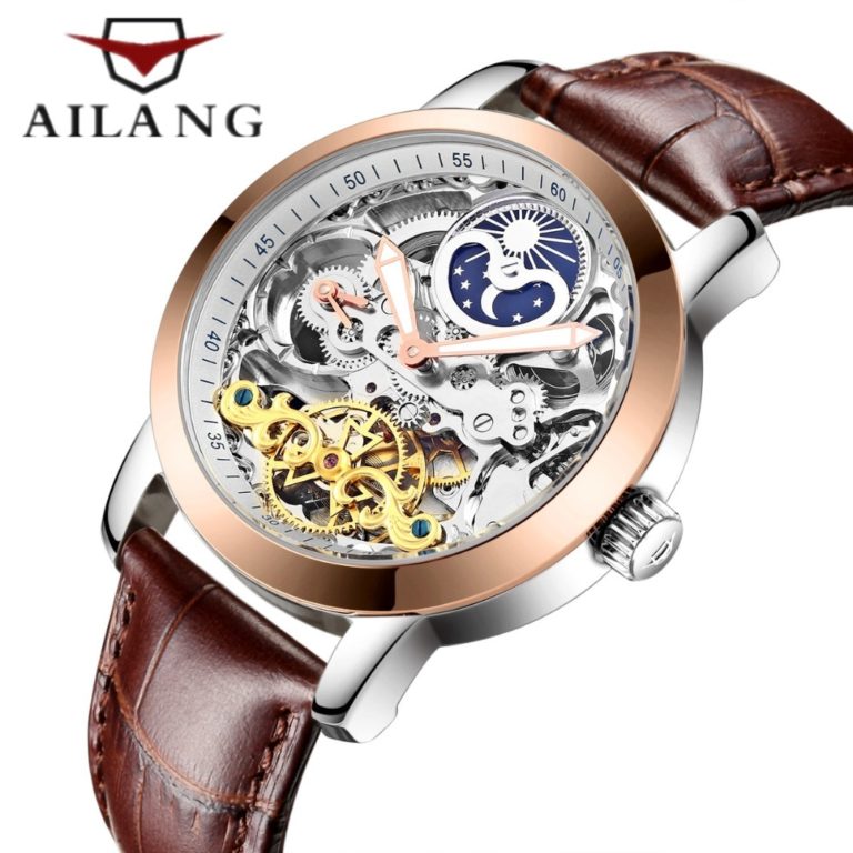 Skeleton Tourbillon Mechanical wind Men Watch AILANG Famous brand