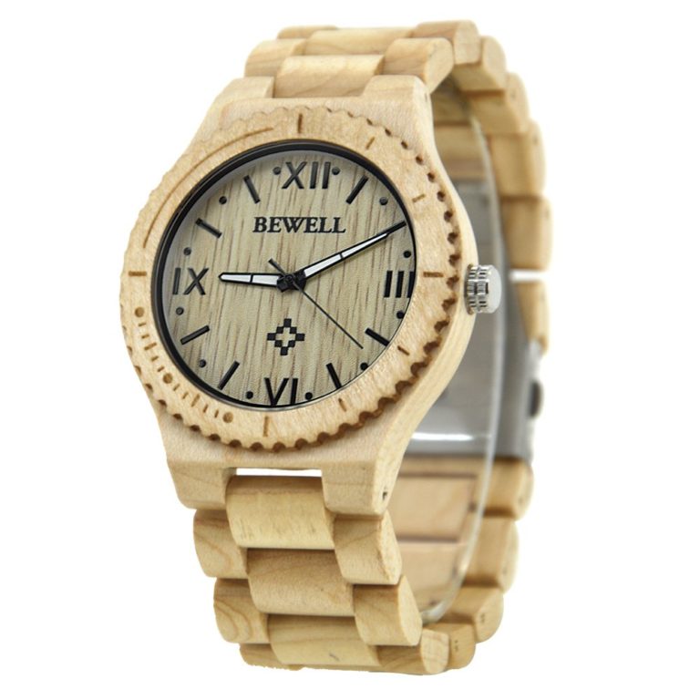 BEWELL Wood Men Quartz Wrist Watches With Roman Numerals Luminous Glow Pointer White Black Face Free Shipping From 065A BEWELL Wood Men Quartz Wrist Watches With Roman Numerals