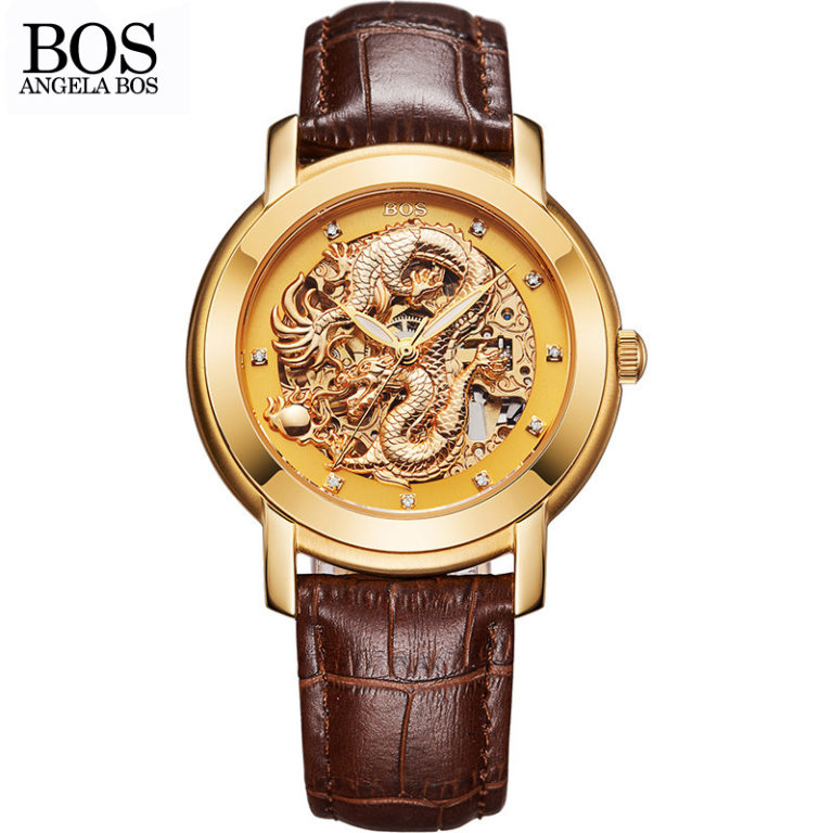 ANGELA BOS Chinese Dragon 3D Carving Gold Skeleton Automatic Mechanical Watch Mens Luxury Watch Men Famous Brand Wrist Watches 2 ANGELA BOS Chinese Dragon 3D Carving Gold Skeleton Automatic Mechanical Watch